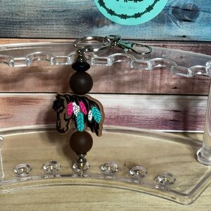 Brown and Pink Horse Keychain